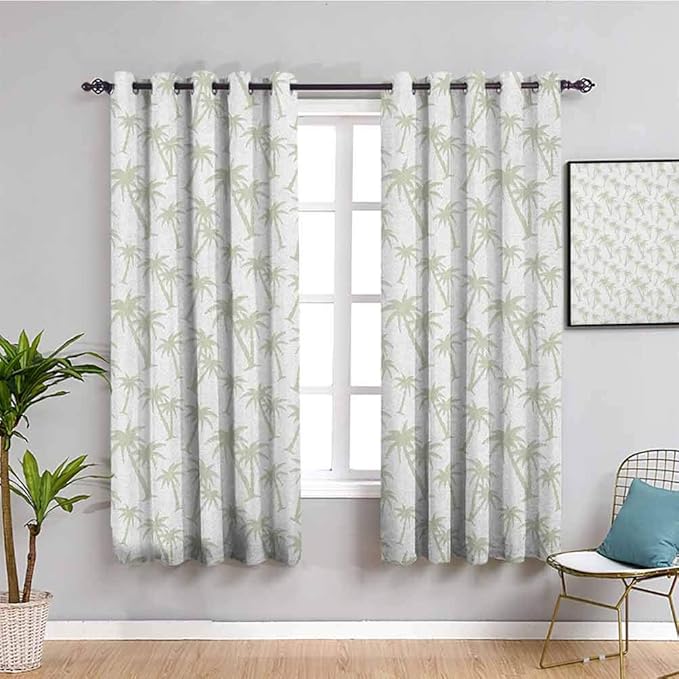 Tropical Cute Curtain, Curtains 39 inch Length Tropical Coconut Palm Trees Pattern