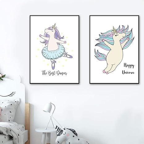 Amazon 子供部屋の装飾壁の写真かわいい馬カバダンス空飛ぶ漫画壁画キャンバス絵画北欧のポスターとプリント 50x70cmx2 フレームなし ウォールステッカー オンライン通販