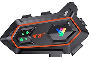 BTQILEYOO Y20-2X Motorcycle Helmet Bluetooth Headset, Flash Color RGB Lighting Effect, Bluetooth 5.3 Headphone, Smart Noise Reduction, HiFi Level Sound Quality, IPX6, Compatible with All Helmets