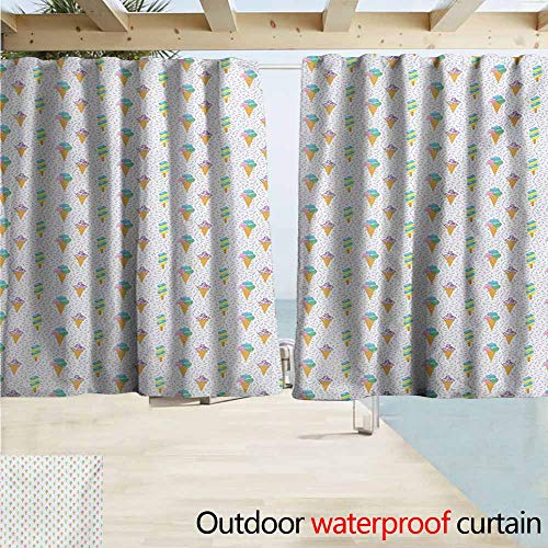 AndyTours Exterior/Outside Curtains,Ice Cream Summer Ice Dessert Collection with Waffle Cones and Sundae Dairy Refreshment,Energy Efficient, Darkening,W63x63L Inches,Multicolor - Thumbnail 5