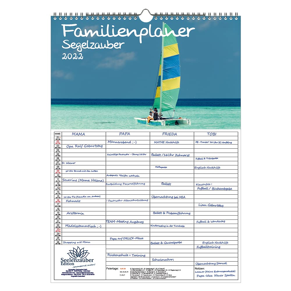 Family Planner – Sailing Magic DIN A3 Calendar for 2022 Sailing Ships and Sea – Soul Magic