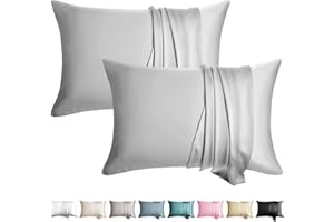 WLOSJ 100% Silk Pillowcase for Hair and Skin Toddler Size 2 Pack Mulberry Silk Pillow Case 13 x 18 Inches Highest 6A Silk Kids/Travel Pillow Cover Soft Breathable Cooling Hidden Zipper, Light Grey