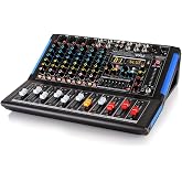 Pyle 8-Channel Console Style Audio Mixer with Bluetooth - DJ Sound Controller, 4 XLR / Combo Inputs, Sub Out, +48V Phantom, USB-A In, 16 DSP Effects, MP3 Player, 7-Band EQ - PMXU88BT