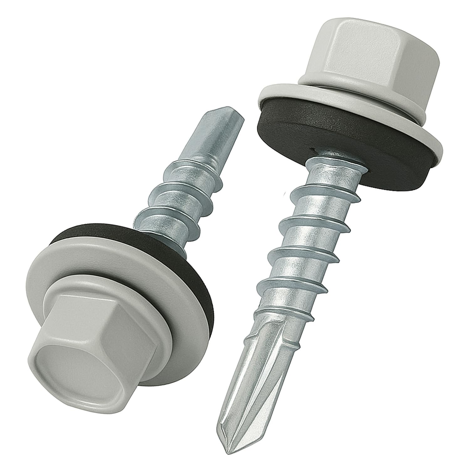 4.8 mm x 35 mm Roofing Screws, Hex Head Self-Drilling Color (RAL 7035 Light Grey) Roof Screws with EPDM Sealed Washer, Rust Proof Zinc Plated Hardened Coarse Threads Screw for Outdoor Use (50 pcs)