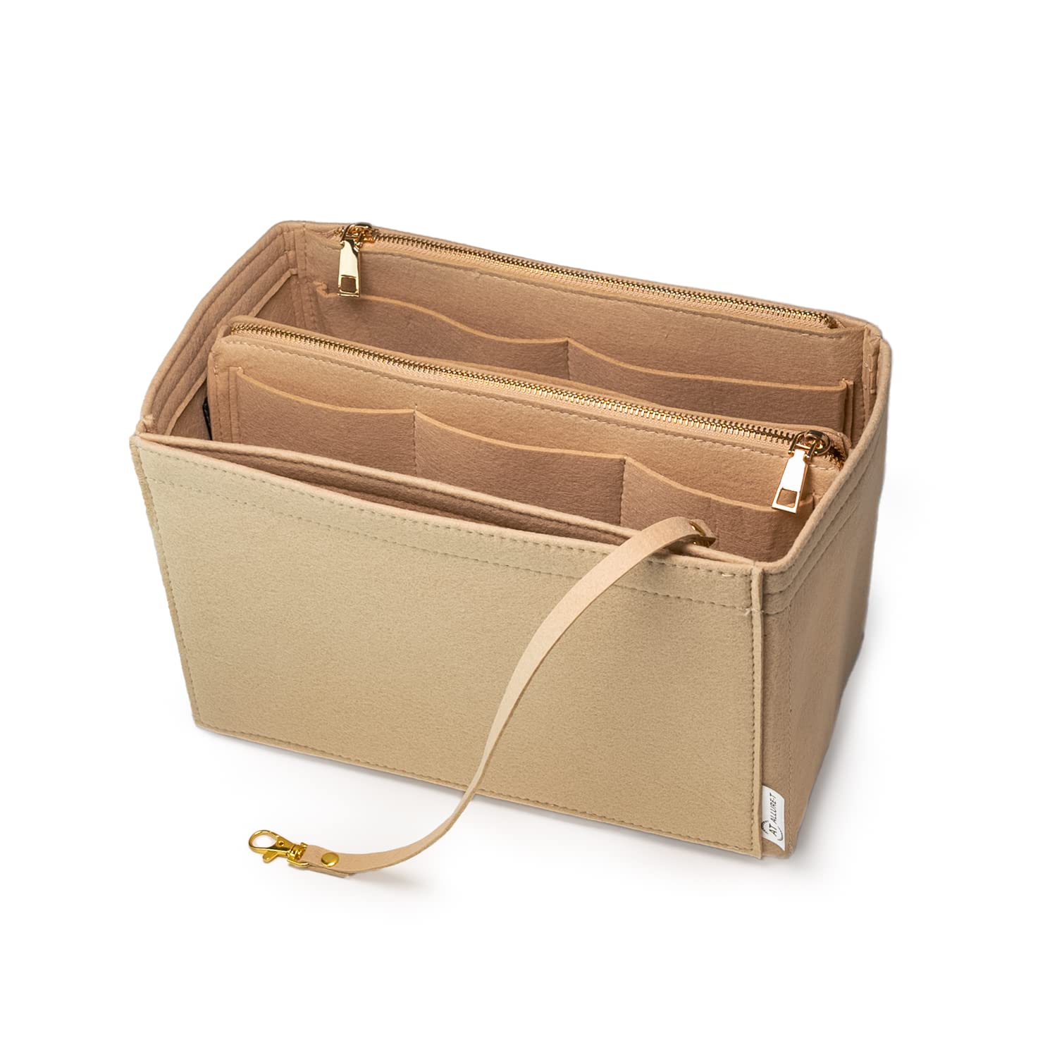 AT Allure-T Organiser ('Neverfull' style, Beige, Felt Handbag Organizer, 2-in-1 with Key Chain, Large)