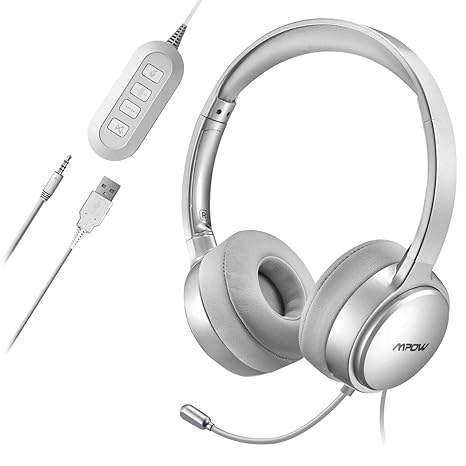 Mpow PC Headset,Klinke Headset, USB Headset & 3.5mm Chat Headset,Stereo Sound,Computer Headset mit Mikrofon,Telefon Headset f