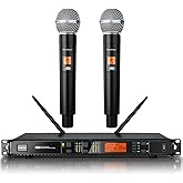 Depusheng Wireless Microphones System with 2 Channels Cordless Handheld Microfono Inalambrico, 200FT UHF Range, Mics with Stable Signal Transmission for Karaoke Singing Party Church Wedding PA Speaker