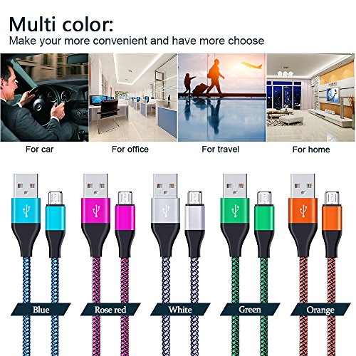 PS4 Micro USB Cable, CIQILY 5-Pack 6ft Long Nylon Braided 2.0 USB Android Cable Sync and Charging USB Cord for Samsung Galaxy S3/S4/S6 Edge S7, Note 4 5, HTC, LG,Tablet, Xbox One, PS 4 Pro