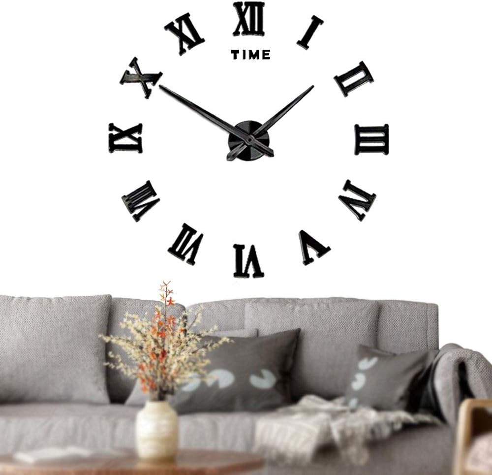 Mintime Modern Frameless DIY Wall Clock Large 3D Wall Watch Mirror Numbers for Home Office Decorations