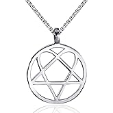 ELFASIO Mens Womens Stainless Steel Pendant Necklace Heartagram Star Heart Him Chain Vintage jewelry