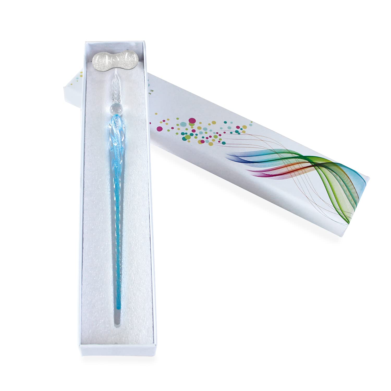 Crystal Glass Dip Pen, Handmade Glass Signature Pen Christmas Gift Business Present with a Pen Holder Vintage Elegant Design, Gift Package(Deep Blue)