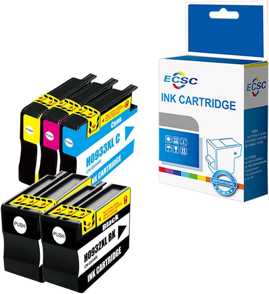 ECSC Compatible Ink Cartridge Replacement for HP Officejet 6100 6600 6700 7110 7510 7610 7612 932XL/933XL (Black,Cyan,Magenta,Yellow