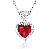 LOLITTA Red Crystal Heart Pendant Necklace For Women,14k White Gold 18+2 Inch Adjustable Chain,Dainty Jewelry Rose Gifts Set,Valentine's Anniversary Mother's Gifts For Ladies Girlfriend Wife Mom Women