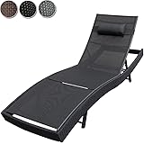 Miadomodo Poly-rattan Sun Lounger (205/65/24-32 cm) Day Bed 4 Levels Adjustable Backrest Garden Outdoor Patio Furniture (Black)