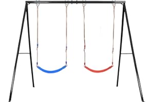 IKARE Metal Swing Frame with 2 Belt Swing Seats, Extra Large Swing Set for Kids and Adults, 2 Seats Supports up to 440 LBS, Fits for Indoor and Outdoor Activities, Garden, Backyard, Playground