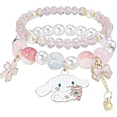 Crystal Beads Bracelet Set, Elastic Charm Beaded Pearl Bracelets Jewelry Gifts for Women