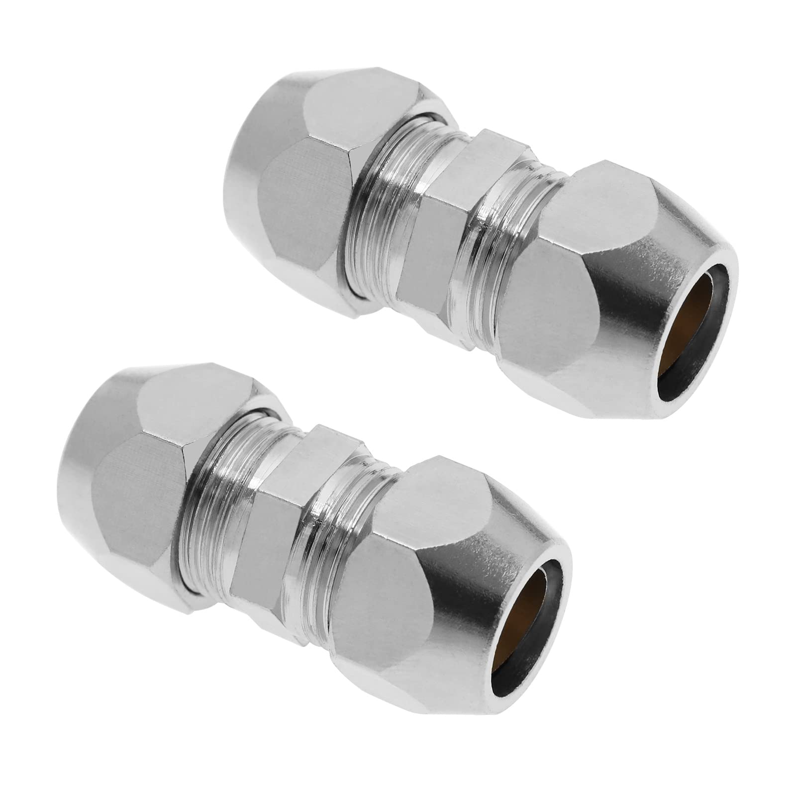 VGOL 2PCS 10mm Double Ferrule Pipe Fitting Straight Compression Fitting Adapter Nickel Plated Copper Air Conditioning Pipe Coupling Adapter for Plumbing