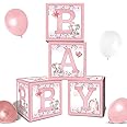 4 Pcs Pink Elephant Baby Balloon Box Decorations DIY Pink Baby Letter Blocks Balloons Set for Pink Little Peanut Baby Shower Party Supplies Photo Backdrop