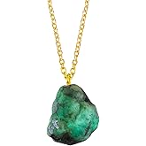 Gemimpression Handmade Pendant Necklace – Natural Raw Emerald – Heart Chakra & Emotional Renewal – Gold Plated – Dainty Dangle – 18 Inch Adjustable – Christmas Gift for Her