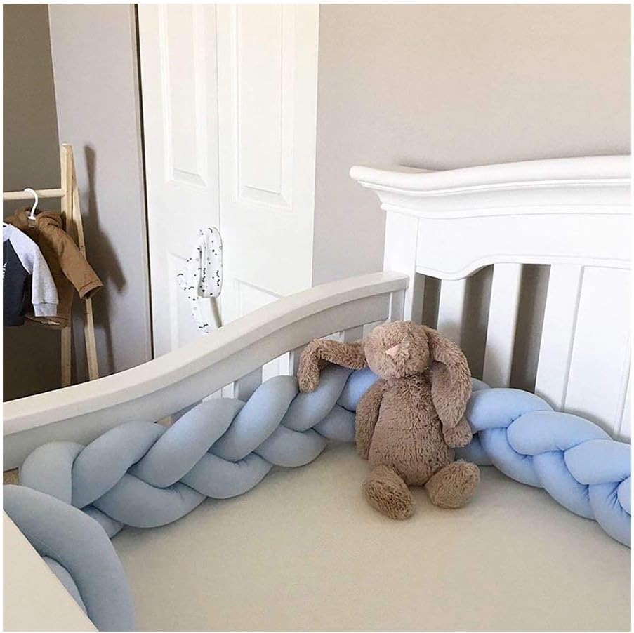 Infant Soft Pad Braided Crib Bumper Knot Pillow Cushion Cradle Decor for Baby Girl and Boy (Blue, 118")