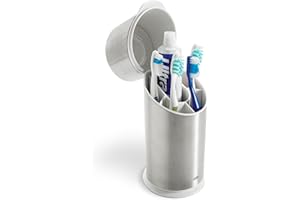 OXO Good Grips Stainless Steel Toothbrush Organizer, Bathroom Organizer and Storage, Toothbrush Holder for Countertop, Sleek Modern Bathroom Accessories