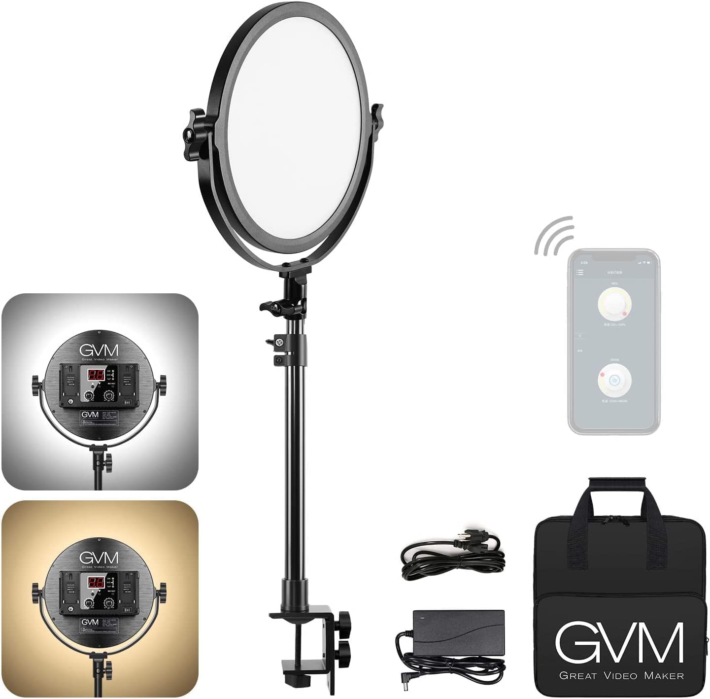 GVM LED Desktop Video Light Panel with C-Clamp, 10.2 ines Desk Mount Photography Lighting, APP Control Dimmable Bi-color 3200K-5600K/CRI97+ Key Light for Studio Conference Youtube Game Live-Streaming