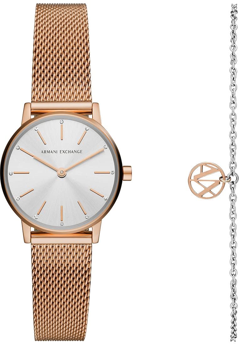 Armani Exchange Watch For Women, Quartz Movement and 28mm Case Size with Stainless steel, Leather or Silicone strap