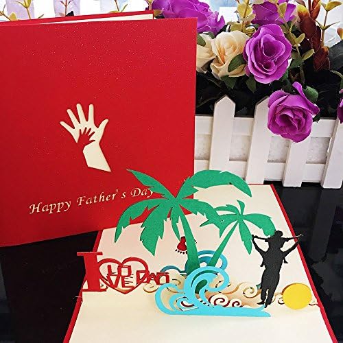 Fathers Day Gift 3D Pop Up Greeting Card –Beach Card for Dad Birthday Cards for Men Kids Husband Handmade Thank You Anniversary From Wife Daughter Son