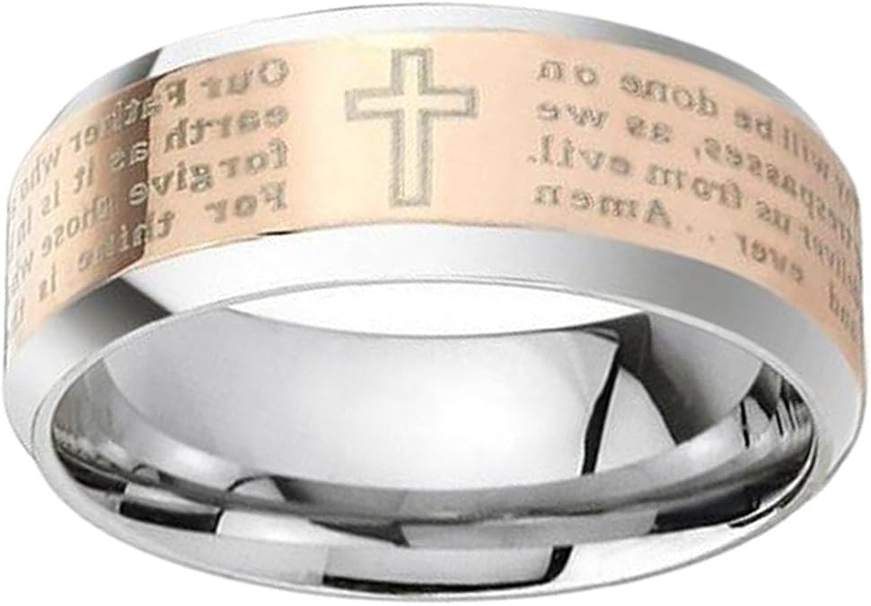 IVERIRMIN Tungsten Wedding Band Men Women Cross Praying Rose Gold Ring