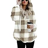 Women Casual Double Fuzzy Sweatshirt Faux Fleece Zip Pullover Hoodies Coat Outwear S-XXL