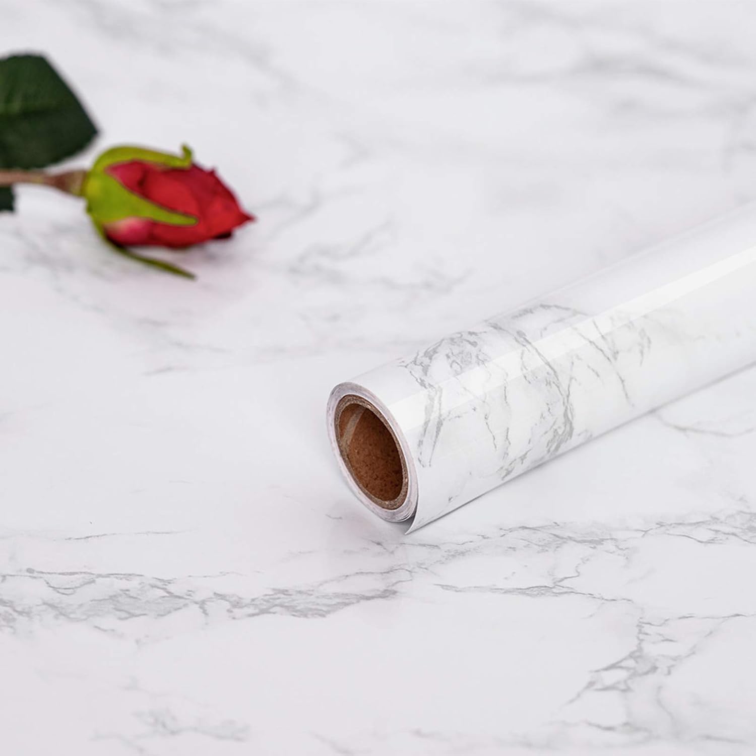 Hode Marble Vinyl Wrap 60cmx300cm, White Granite Sticky Back Plastic Roll