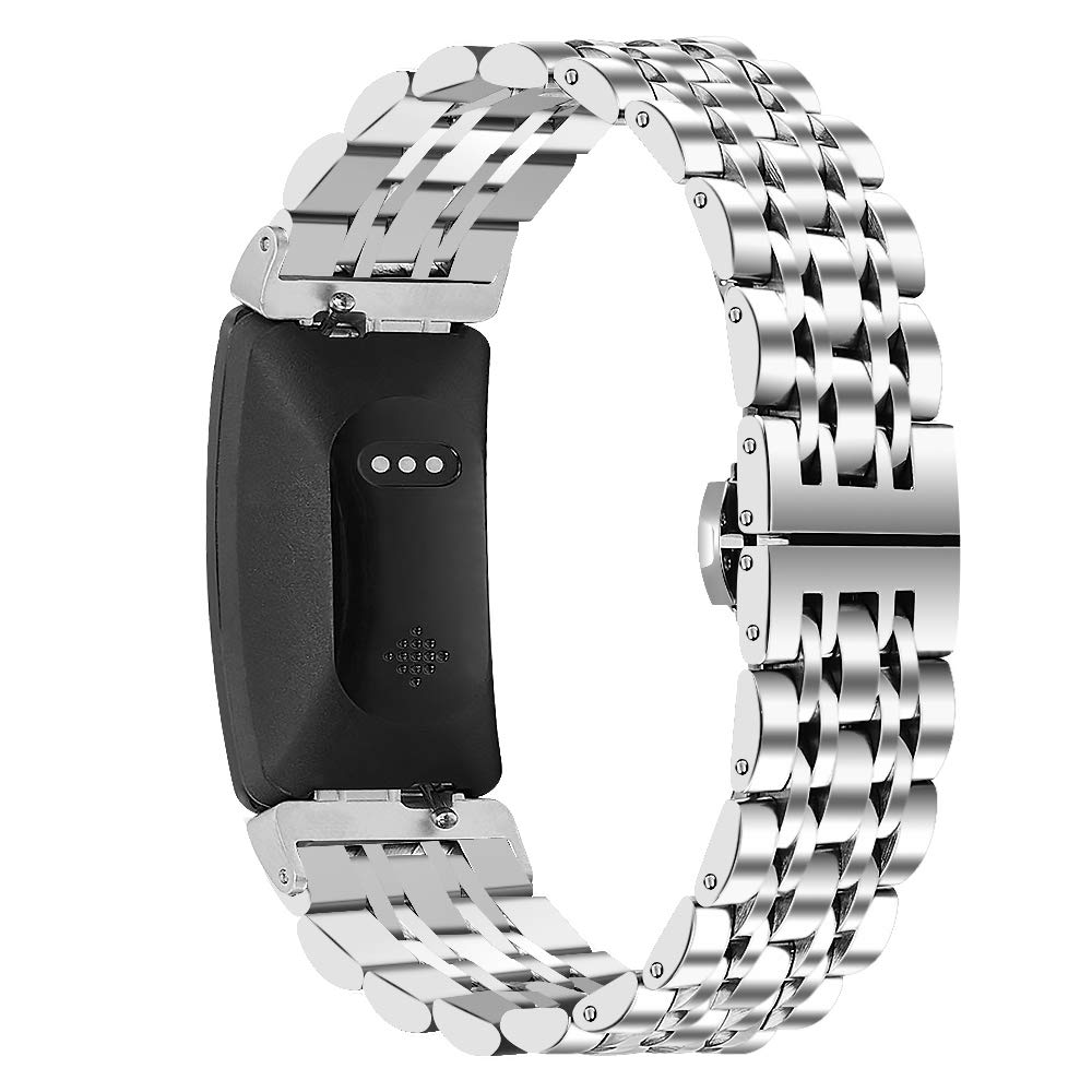 Ginamart Compatible with Fitbit Inspire 2/Inspire HR Strap, Women Men Metal Stainless Steel Replacement Watch Strap Accessory Wristband for Fitbit Inspire (Silver)