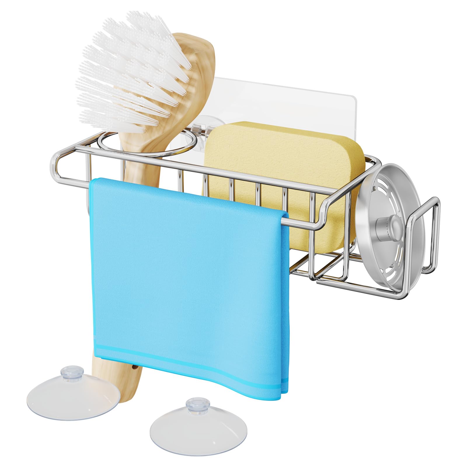 HapiRm Kitchen Sink Caddy Sponge Holder - 4 in 1 Kitchen Sink Organiser, Sink Tidy for Sponges, Washing Up Brush, Wash Up Liquid and Sink Stopper, Wall Mounted/Hanging, 22 * 9.2 * 6.5cm