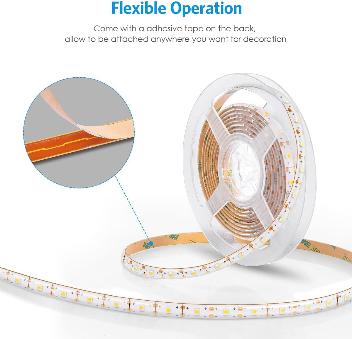 LED strip with scissor icons indicating where to cut for length adjustment