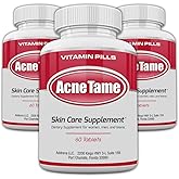 Acnetame Acne Pills- Acne Tame 3 Pack Supplement- Clear Skin Vitamins Pill for Oily Skin Treatment, Hormonal Blemishes, Spots & Cystic Acnes Supplements for Women, Men, Teens & Adults- 180 Tablets