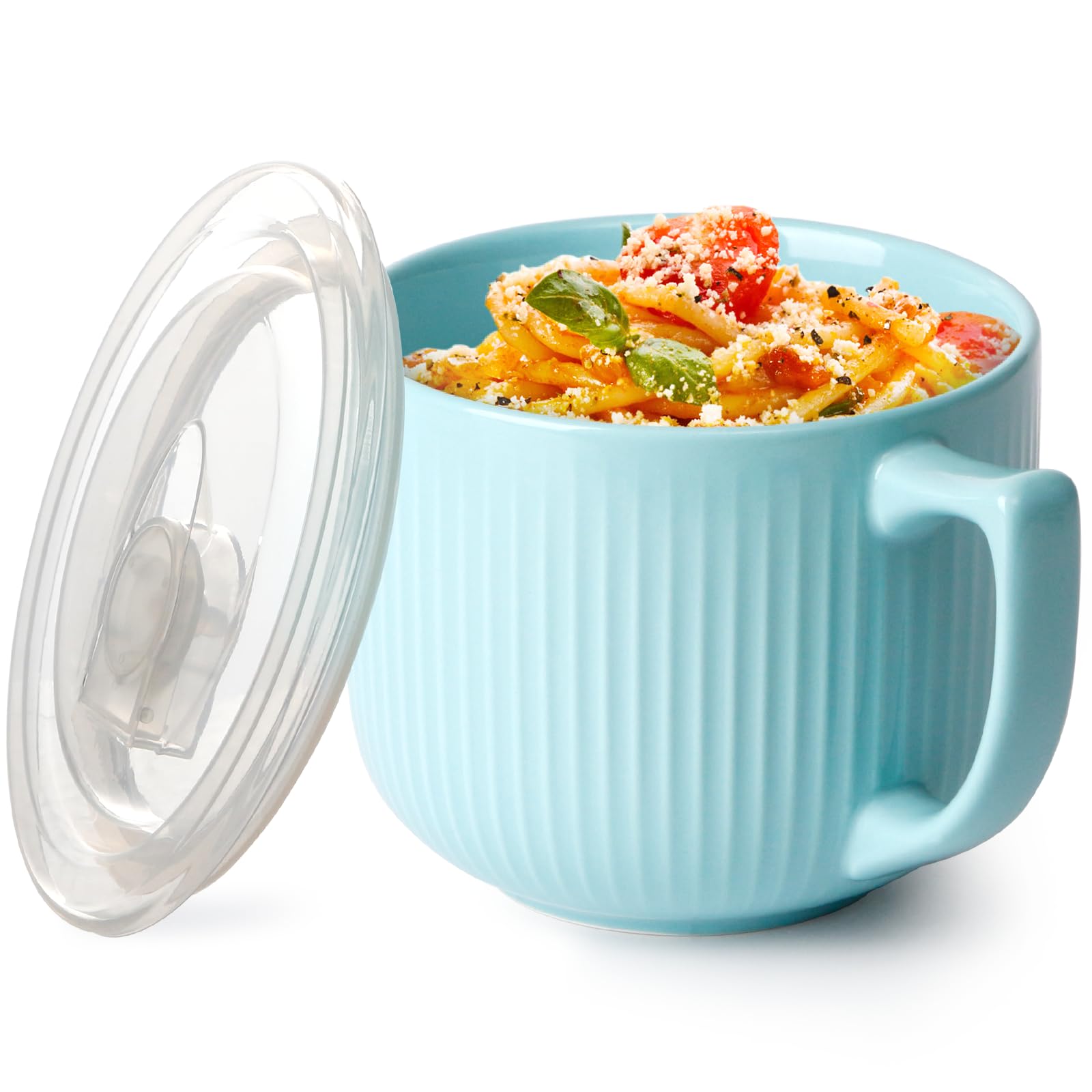 NUTRIUPS Soup Bowls with Handles, 900ml Microwave Soup Bowl with Lid, Soup Mug with Handles, Blue Bowl for Ramen, Noodle, Porridge (Blue)