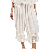 Women Lace Trim Long Bloomers Y2k Elastic Waist Lace Patchwork Pettipants Pantaloons Slip Cropped Pants