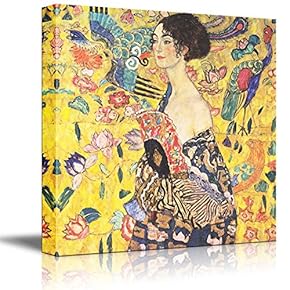 Woman with Fan by Gustav Klimt - Austrian Symbolist Painter - Golden Phase - Canvas Art Home Art - 16x16 inches