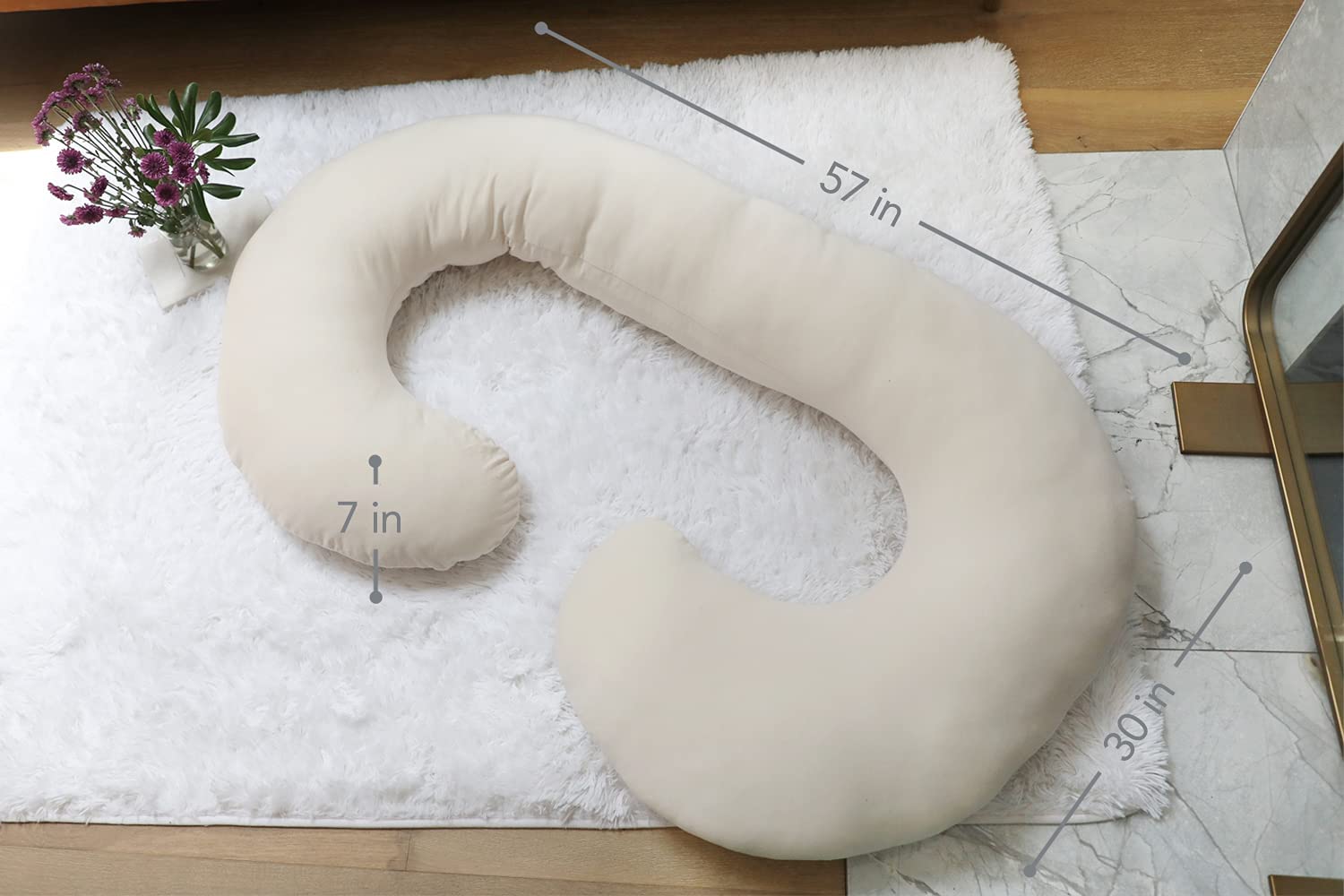 Pharmedoc Pregnancy Pillows, C-Shape Full Body Pillow – Organic Cotton Cover Beige – Pregnancy Pillows for Sleeping – Body Pillows for Adults, Maternity Pillow and Pregnancy Must Haves, New Mom Gifts