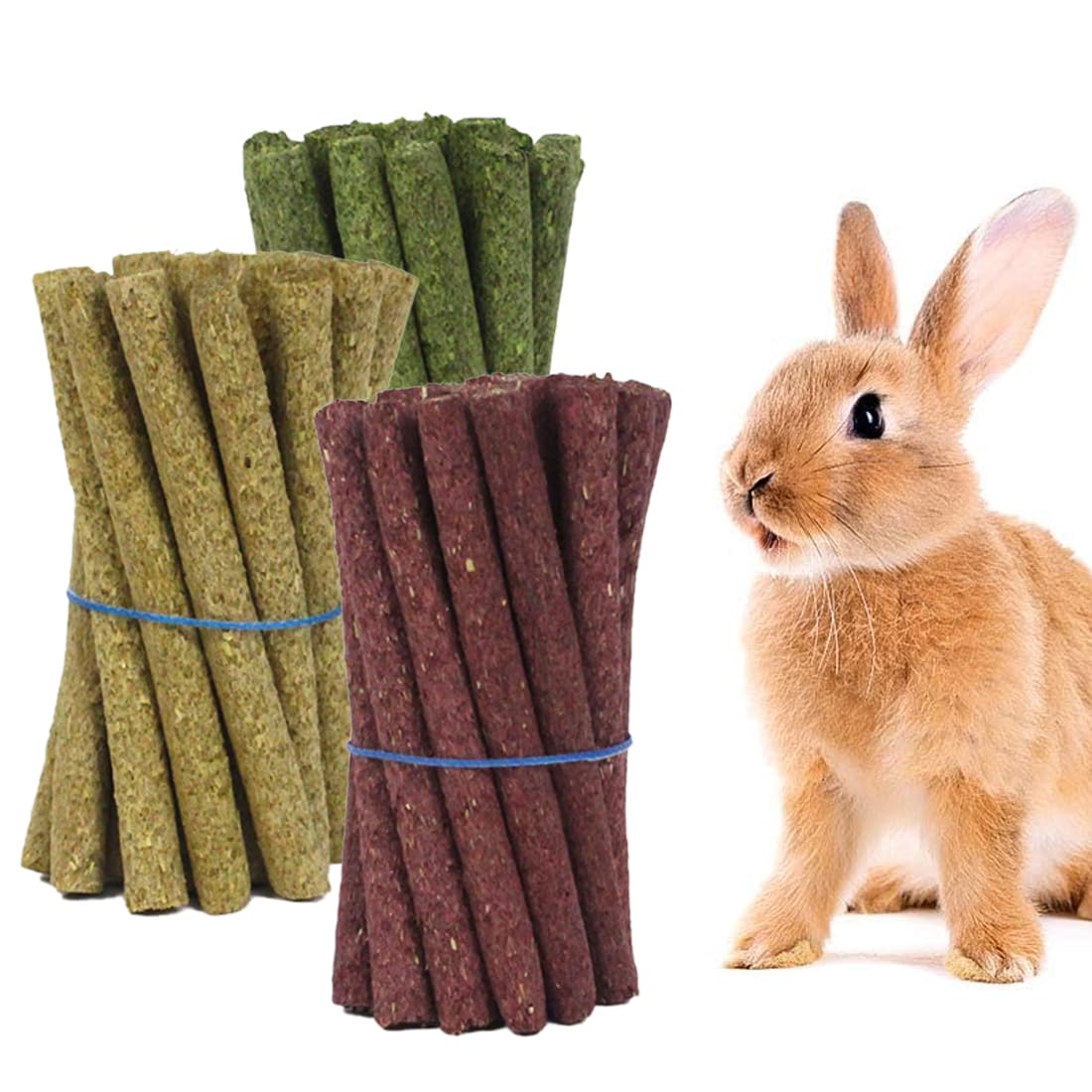 XUKZIMA 20 Pcs Timothy Hay Sticks Rabbit Toys Boredom Breaker Multiple Flavors of Rabbit Chew Toys Suitable for Small Animals to Chew Treats, A Toy for Rabbits Hamsters Gerbils and Guinea Pigs