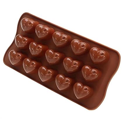 Trexee Silicone Heart Shape Chocolate Jelly Candy Mould, Cake Baking Mould, 15-Cavity Bakeware Mould, Brown`