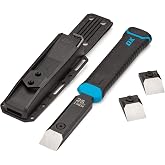 OX Pro 1" Replaceable Tip Wood Chisel with Sheath - Full Tang, Extra Tips | Holster Mounts to Tool Belt &amp; Molle Systems, Reinforced Striking Cap Resists Bending, Slim Ergonomic Grip, Precise Control