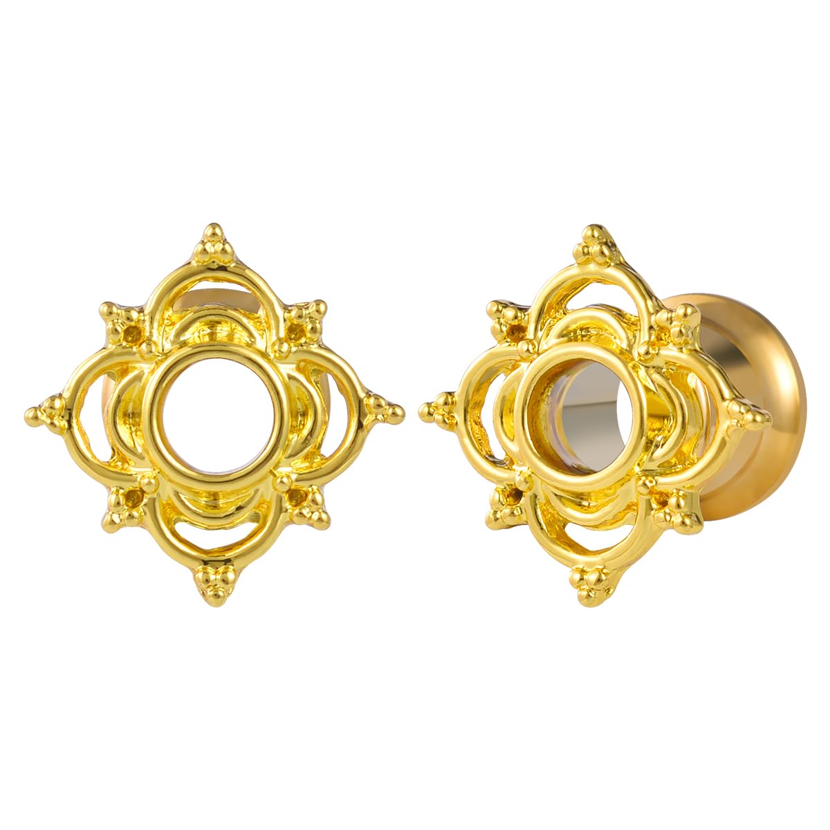 KUBOOZ Vintage Gold-Plated Flower Ear Plugs Tunnels Gauges Stretcher Piercings Jewelry โ image 1