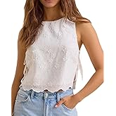Side Tie Tops for Women Y2K Cute Floral Embroidered Crop Tank Top Trendy Going Out Summer Vest Tops