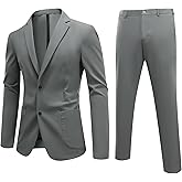 YFFUSHI Men's 2 Piece Suit Solid Slim Fit Two Button Jacket Pants Set for Bussiness Prom Wedding