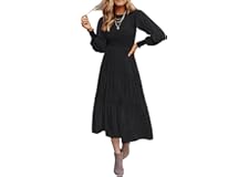ZESICA Women's 2023 Casual Long Sleeve Crew Neck High Waist Smocked Flowy Tiered Midi Dress