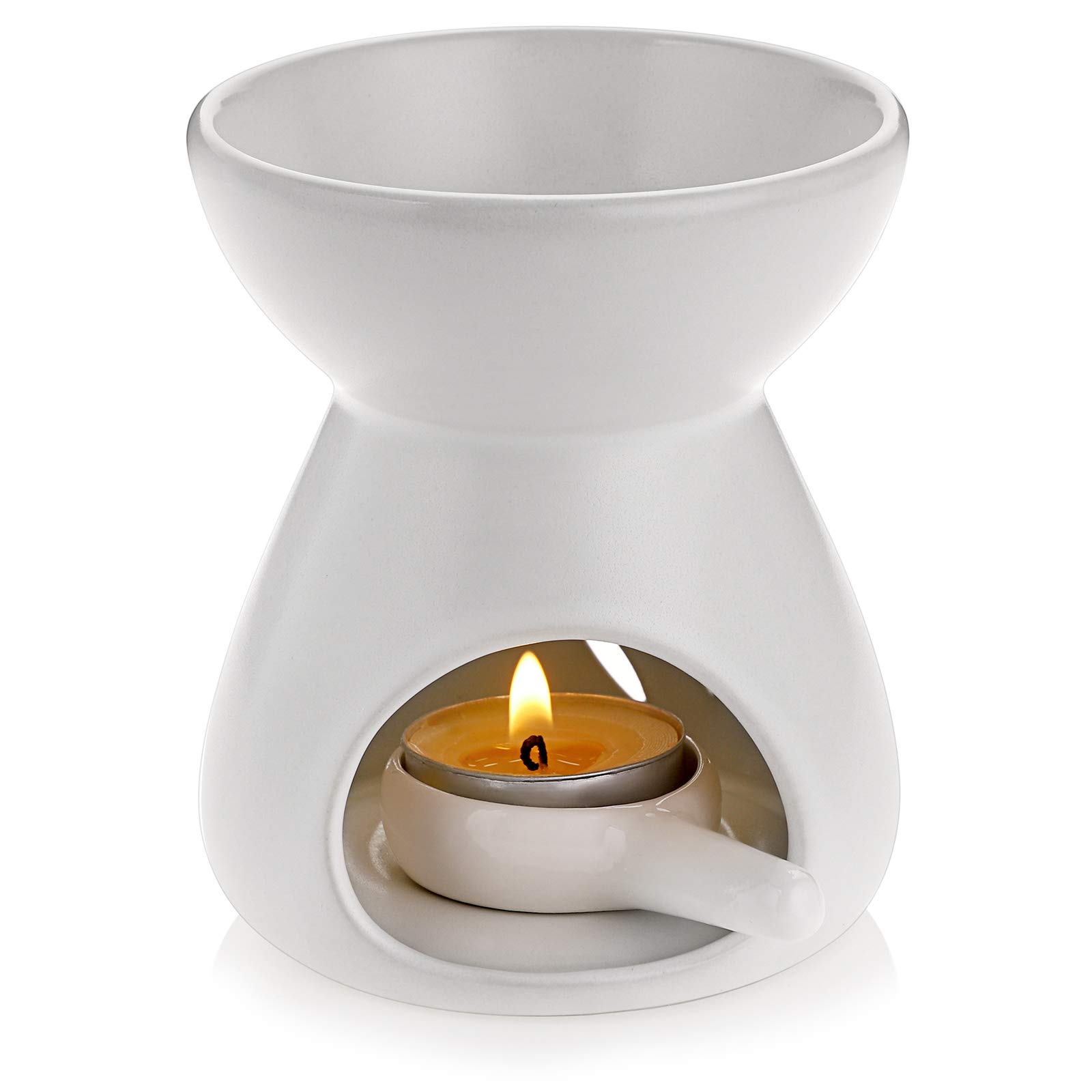 BSTKEY Ceramic Oil Burner Aroma Diffuser, Decorative Wax Melt Burner with Little Candle Spoon, Candle Burner for Home Office, Funnel Model (White)