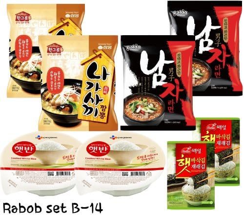 Rabob Set B-14(Nagasaki Champong x2, Namja Ramen x2, Cooked White Rice x2, Crispy Toasted Seaweed x2) 라밥 세트 B-14 (나가사끼 짬뽕 x2, 남자라면x2, 햇반 x2,백설 도시락 김 x2)