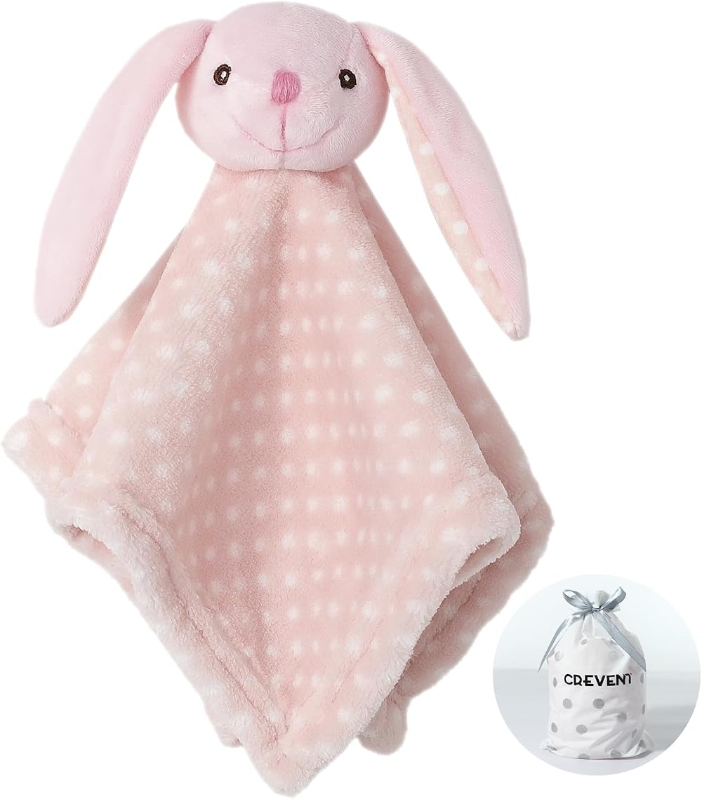 CREVENT Cozy Plush Baby Security Blanket Lovey 34x34cm Bunny Rattle