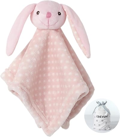 CREVENT Cozy Plush Baby Security Blanket Lovey 34x34cm Bunny Rattle